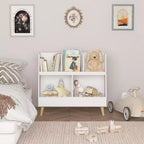 VIYET 28 Meuble de rangement pour enfants, bibliothèque à 5 casiers, organisateur de jouets, étagère de rangement à 2 niveaux en bois blanc avec pieds en pin (organisateur anti-basculement pour chambre d'enfant/salle de jeux)