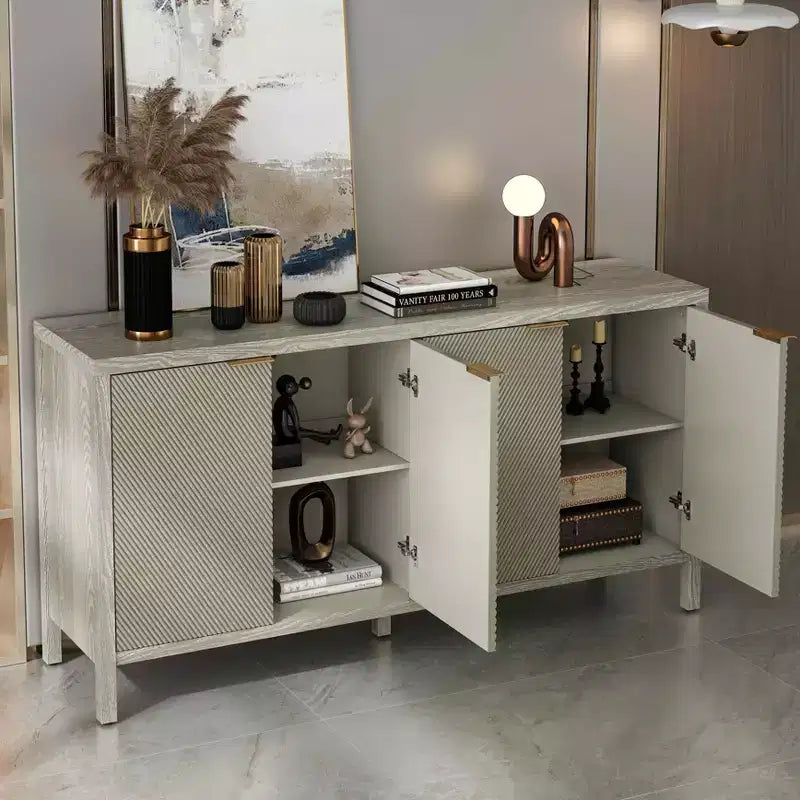 MAYEERTY 59 Armoire de rangement avec Buffet en bois moderne à 4 portes et étagères réglables pour salon, entrée, beige