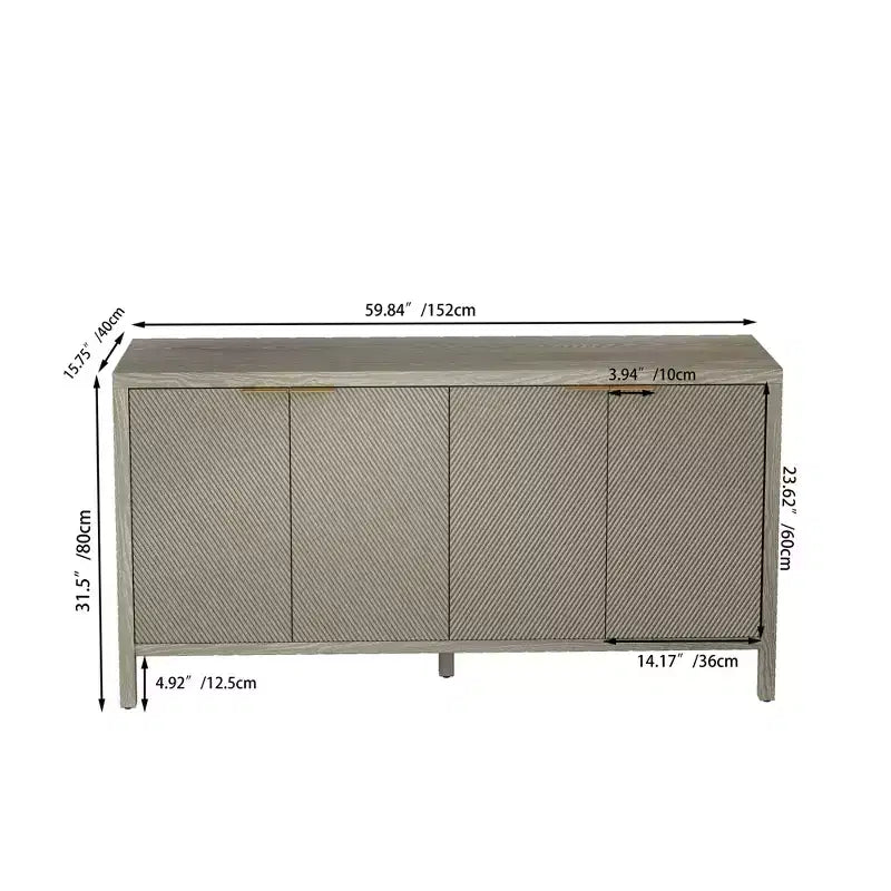 MAYEERTY 59 Armoire de rangement avec Buffet en bois moderne à 4 portes et étagères réglables pour salon, entrée, beige