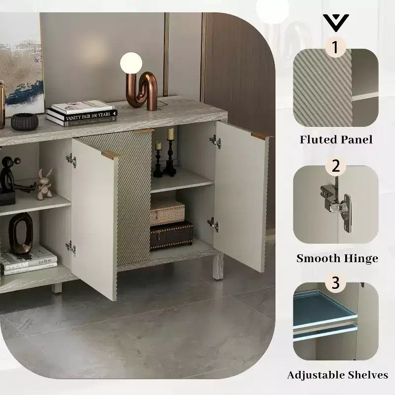 MAYEERTY 59 Armoire de rangement avec Buffet en bois moderne à 4 portes et étagères réglables pour salon, entrée, beige