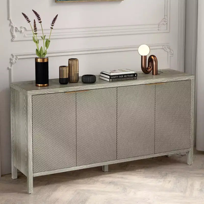 MAYEERTY 59 Armoire de rangement avec Buffet en bois moderne à 4 portes et étagères réglables pour salon, entrée, beige