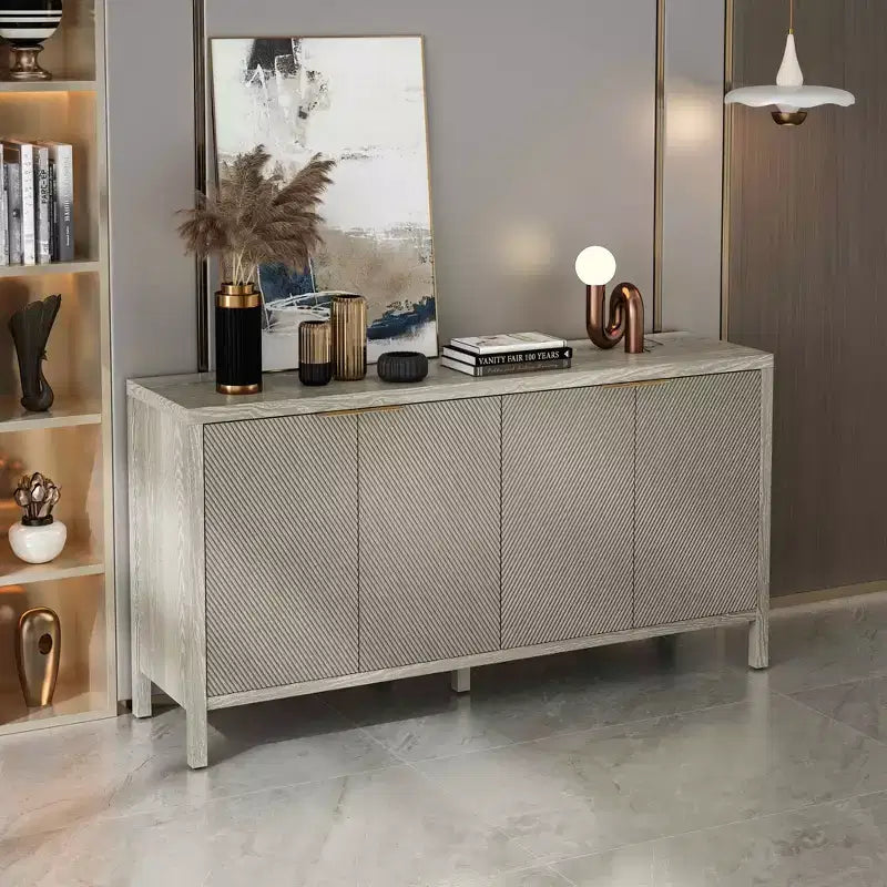 MAYEERTY 59 Armoire de rangement avec Buffet en bois moderne à 4 portes et étagères réglables pour salon, entrée, beige