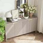 MAYEERTY 59 Armoire de rangement avec Buffet en bois moderne à 4 portes et étagères réglables pour salon, entrée, beige
