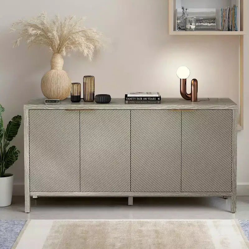 MAYEERTY 59 Armoire de rangement avec Buffet en bois moderne à 4 portes et étagères réglables pour salon, entrée, beige