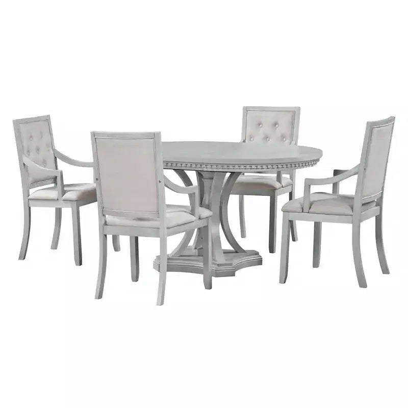Ensemble de salle à manger rond de style ferme pour 4 personnes, table de cuisine extensible en bois avec 4 chaises rembourrées