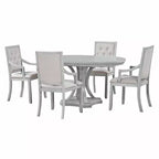 Ensemble de salle à manger rond de style ferme pour 4 personnes, table de cuisine extensible en bois avec 4 chaises rembourrées