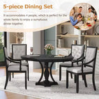 Ensemble de salle à manger rond de style ferme pour 4 personnes, table de cuisine extensible en bois avec 4 chaises rembourrées