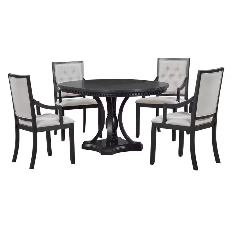 Ensemble de salle à manger rond de style ferme pour 4 personnes, table de cuisine extensible en bois avec 4 chaises rembourrées