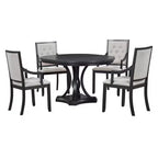Ensemble de salle à manger rond de style ferme pour 4 personnes, table de cuisine extensible en bois avec 4 chaises rembourrées