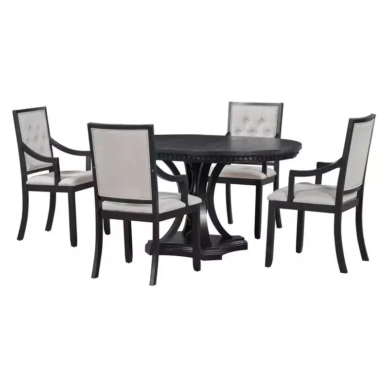 Ensemble de salle à manger rond de style ferme pour 4 personnes, table de cuisine extensible en bois avec 4 chaises rembourrées