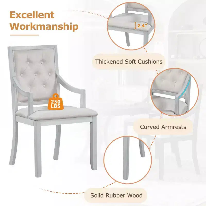 Ensemble de salle à manger rond de style ferme pour 4 personnes, table de cuisine extensible en bois avec 4 chaises rembourrées