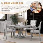 Ensemble de salle à manger rond de style ferme pour 4 personnes, table de cuisine extensible en bois avec 4 chaises rembourrées
