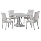 Ensemble de salle à manger rond de style ferme pour 4 personnes, table de cuisine extensible en bois avec 4 chaises rembourrées
