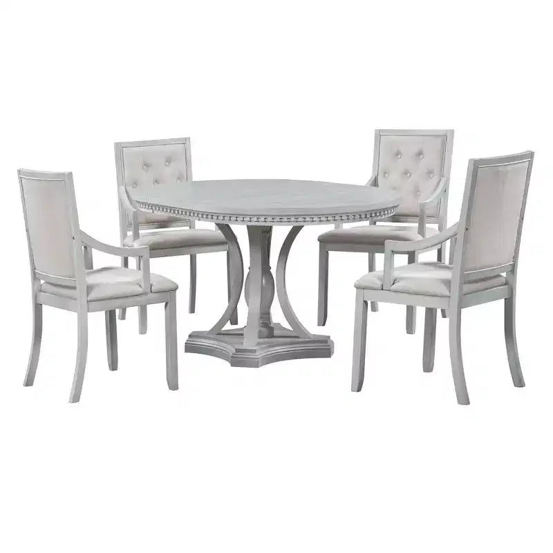 Ensemble de salle à manger rond de style ferme pour 4 personnes, table de cuisine extensible en bois avec 4 chaises rembourrées