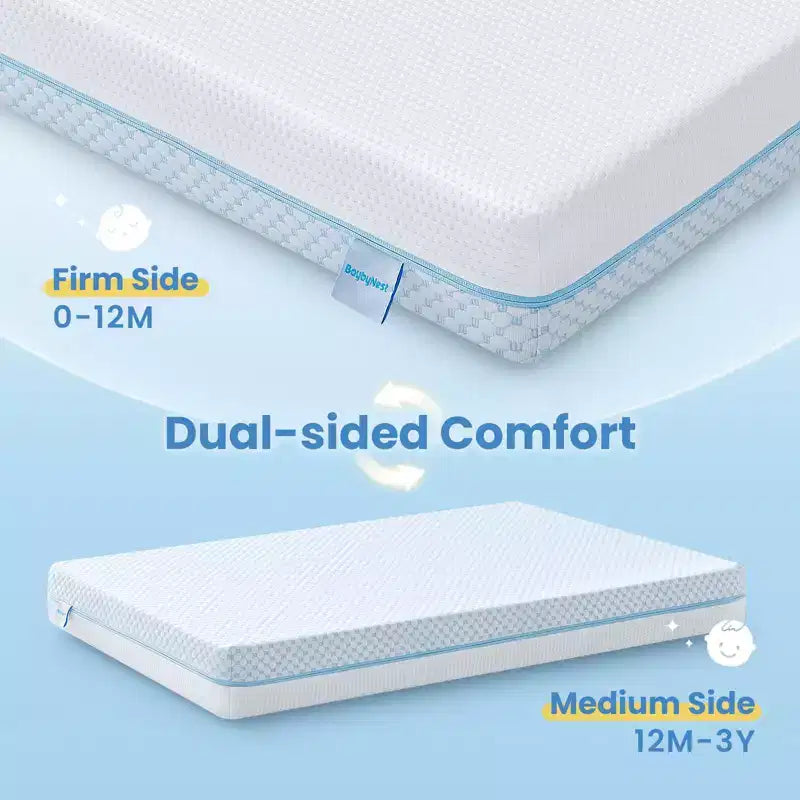 Matelas pour mini-berceau BaybyNest 38x24x4 pouces Portable Double face pour parc - Mousse à mémoire de forme rafraîchissante au gel, équilibre de la température - Certifié CertiPUR-US