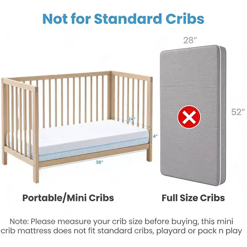 Matelas pour mini-berceau BaybyNest 38x24x4 pouces Portable Double face pour parc - Mousse à mémoire de forme rafraîchissante au gel, équilibre de la température - Certifié CertiPUR-US
