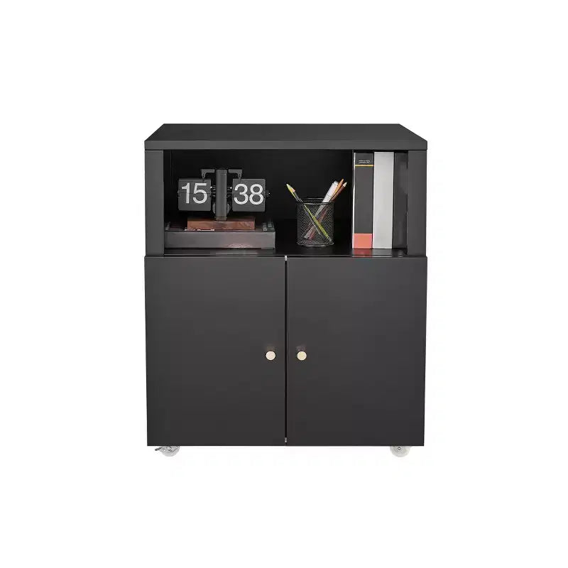 Meuble Classeur et Support d'Imprimante Mobile en Métal Noir, 2 Portes Verrouillables, Compartiment Réglable, Rangement 4 Fentes pour Lettre/Legal/A4