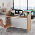 Comptoir de réception Lantine de 47 pouces avec comptoir, bureau d'accueil moderne avec passe-câbles pour caisse, hall d'entrée, salon de beauté, bureau à domicile, finition chêne
