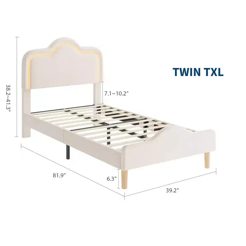 Cadre de lit rembourré à LED Twin XL avec tête de lit et pied de lit réglables, cadre de lit plateforme pour enfants, aucun sommier tapissier requis