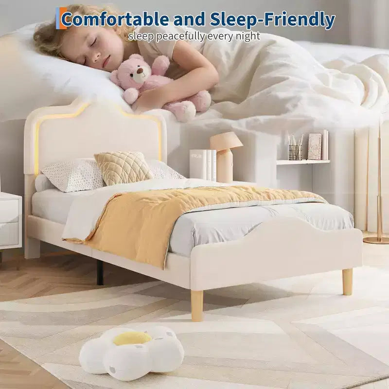 Cadre de lit rembourré à LED Twin XL avec tête de lit et pied de lit réglables, cadre de lit plateforme pour enfants, aucun sommier tapissier requis