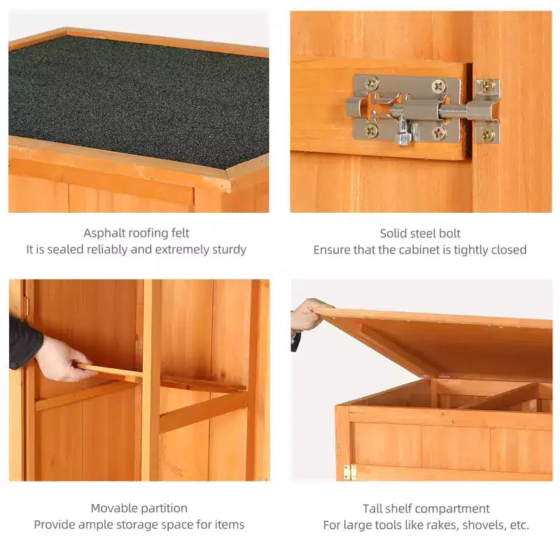 Abri de jardin en bois – Armoire à outils de jardin verrouillable et étanche avec toit plat pour l'arrière-cour, la terrasse, la pelouse et la ferme.