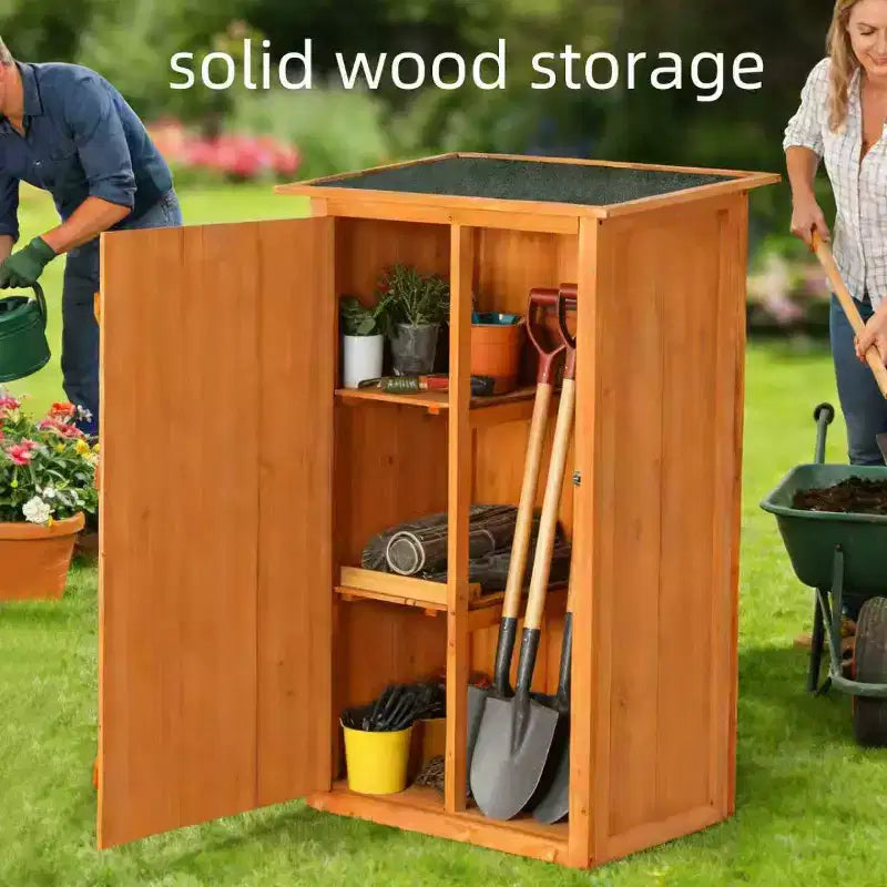 Abri de jardin en bois – Armoire à outils de jardin verrouillable et étanche avec toit plat pour l'arrière-cour, la terrasse, la pelouse et la ferme.