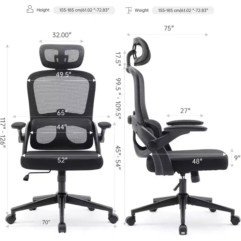 BALHAM TRADE-Chaise de bureau ergonomique Soutien lombaire réglable Inclinaison 110-130 Accoudoirs 3D avec appuie-tête