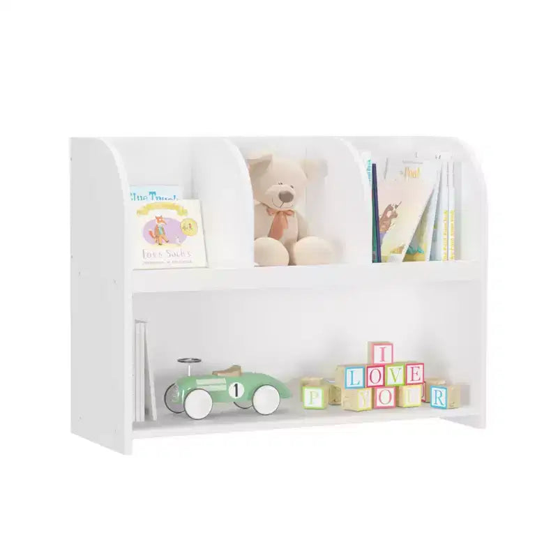 VIYET 24 Bibliothèque enfant à 4 compartiments, étagère de rangement et de présentation en MDF blanc (Organisateur de jouets anti-basculement pour salle de jeux/crèche)