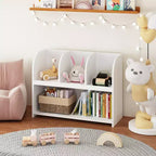 VIYET 24 Bibliothèque enfant à 4 compartiments, étagère de rangement et de présentation en MDF blanc (Organisateur de jouets anti-basculement pour salle de jeux/crèche)