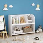 VIYET 24 Bibliothèque enfant à 4 compartiments, étagère de rangement et de présentation en MDF blanc (Organisateur de jouets anti-basculement pour salle de jeux/crèche)