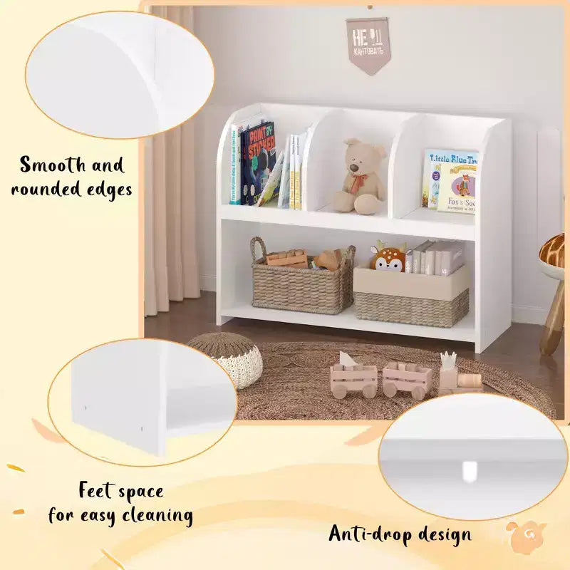 VIYET 24 Bibliothèque enfant à 4 compartiments, étagère de rangement et de présentation en MDF blanc (Organisateur de jouets anti-basculement pour salle de jeux/crèche)