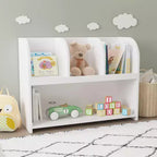 VIYET 24 Bibliothèque enfant à 4 compartiments, étagère de rangement et de présentation en MDF blanc (Organisateur de jouets anti-basculement pour salle de jeux/crèche)
