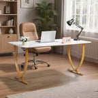 Bureau de Direction VEVOR, Grand Bureau de 160 x 80 cm, Table d'Ordinateur Moderne pour Salle de Conférence, Mobilier de Bureau avec Grand Plateau, Blanc+Doré