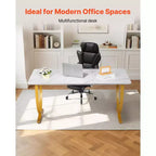 Bureau de Direction VEVOR, Grand Bureau de 160 x 80 cm, Table d'Ordinateur Moderne pour Salle de Conférence, Mobilier de Bureau avec Grand Plateau, Blanc+Doré