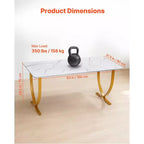 Bureau de Direction VEVOR, Grand Bureau de 160 x 80 cm, Table d'Ordinateur Moderne pour Salle de Conférence, Mobilier de Bureau avec Grand Plateau, Blanc+Doré