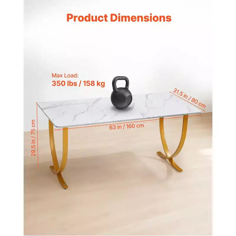Bureau de Direction VEVOR, Grand Bureau de 160 x 80 cm, Table d'Ordinateur Moderne pour Salle de Conférence, Mobilier de Bureau avec Grand Plateau, Blanc+Doré