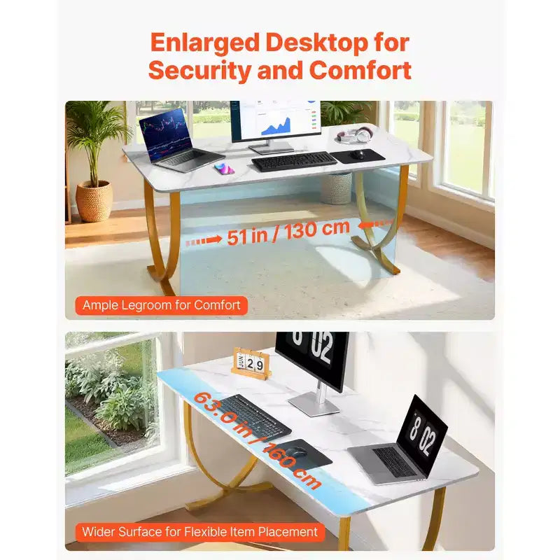 Bureau de Direction VEVOR, Grand Bureau de 160 x 80 cm, Table d'Ordinateur Moderne pour Salle de Conférence, Mobilier de Bureau avec Grand Plateau, Blanc+Doré