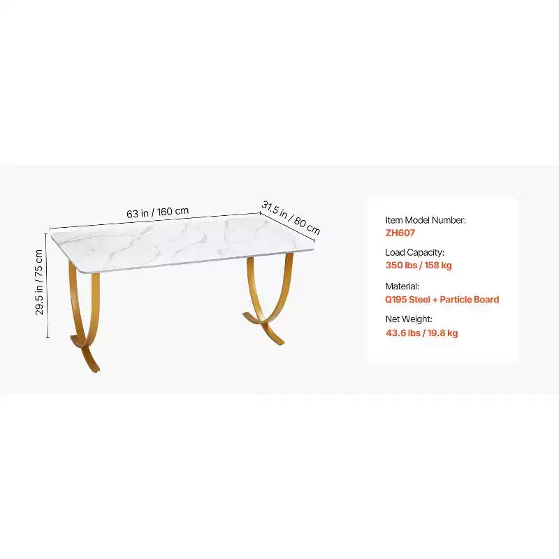 Bureau de Direction VEVOR, Grand Bureau de 160 x 80 cm, Table d'Ordinateur Moderne pour Salle de Conférence, Mobilier de Bureau avec Grand Plateau, Blanc+Doré