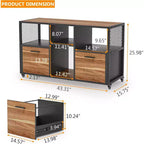 Lantine Classeur en bois à 2 tiroirs, meuble de classement latéral mobile moderne pour documents au format lettre/A4 avec support d'imprimante pour bureau à domicile, noyer rustique