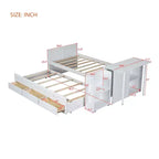 Lit Plateforme Multifonctionnel MAYEERTY en Bois, Taille Jumeau, avec Bureau, Étagère de Rangement, Lit Gigogne et 3 Tiroirs pour Chambre à Coucher, Blanc