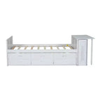 Lit Plateforme Multifonctionnel MAYEERTY en Bois, Taille Jumeau, avec Bureau, Étagère de Rangement, Lit Gigogne et 3 Tiroirs pour Chambre à Coucher, Blanc