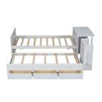 Lit Plateforme Multifonctionnel MAYEERTY en Bois, Taille Jumeau, avec Bureau, Étagère de Rangement, Lit Gigogne et 3 Tiroirs pour Chambre à Coucher, Blanc