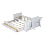 Lit Plateforme Multifonctionnel MAYEERTY en Bois, Taille Jumeau, avec Bureau, Étagère de Rangement, Lit Gigogne et 3 Tiroirs pour Chambre à Coucher, Blanc
