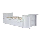 Lit Plateforme Multifonctionnel MAYEERTY en Bois, Taille Jumeau, avec Bureau, Étagère de Rangement, Lit Gigogne et 3 Tiroirs pour Chambre à Coucher, Blanc