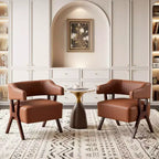 Fauteuil d'appoint rembourré TYBOATLE style mi-siècle avec assise revêtue de similicuir et cadre en bois massif