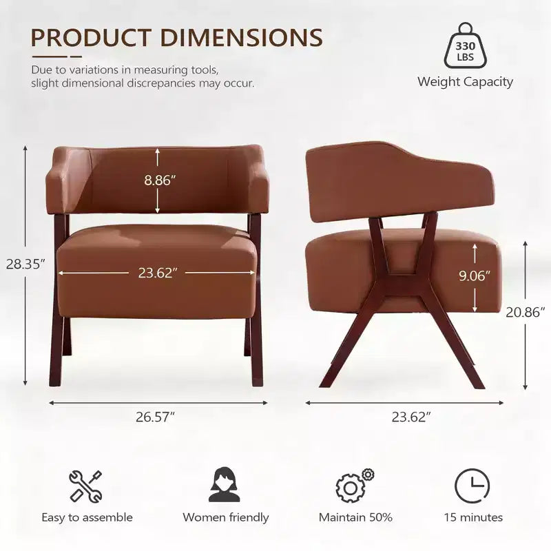 Fauteuil d'appoint rembourré TYBOATLE style mi-siècle avec assise revêtue de similicuir et cadre en bois massif