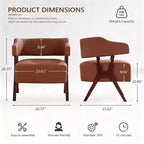 Fauteuil d'appoint rembourré TYBOATLE style mi-siècle avec assise revêtue de similicuir et cadre en bois massif