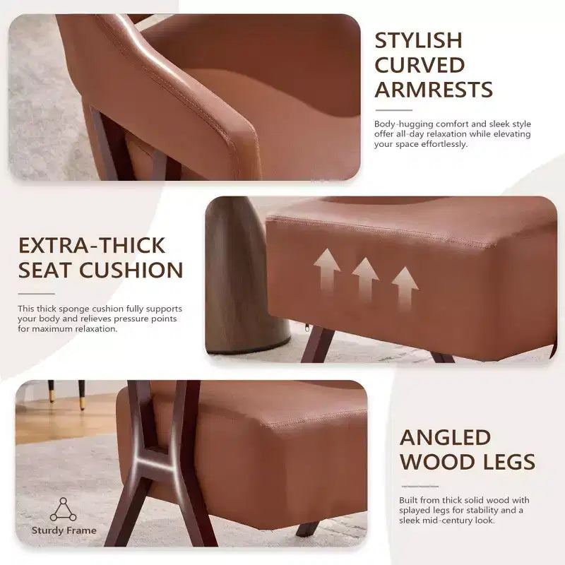 Fauteuil d'appoint rembourré TYBOATLE style mi-siècle avec assise revêtue de similicuir et cadre en bois massif