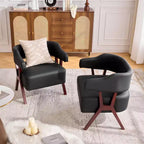 Fauteuil d'appoint rembourré TYBOATLE style mi-siècle avec assise revêtue de similicuir et cadre en bois massif