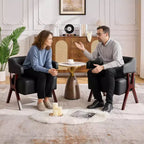 Fauteuil d'appoint rembourré TYBOATLE style mi-siècle avec assise revêtue de similicuir et cadre en bois massif